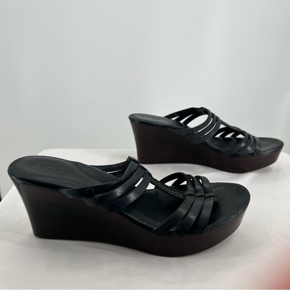 UGG Mattie Black Leather Platform Wedge Sandal Size 10 - Picture 6 of 14